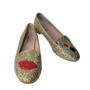 Chiara Ferragni Gold Sparkle Leather Flats (Size 8.5)